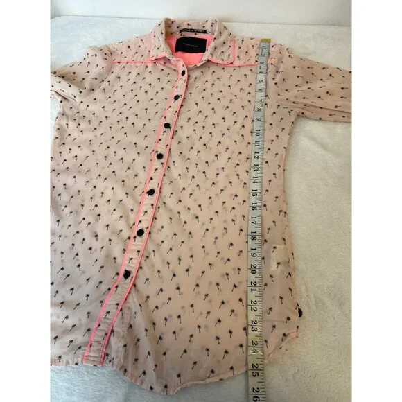 Maison Scotch Pink Palm Tree Patterned Button Blouse Size 2 - Picture 8 of 8